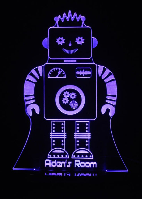 Robot Personalised Name - 3D LED Night Light 7 Colours + Remote Control - Kustombox
