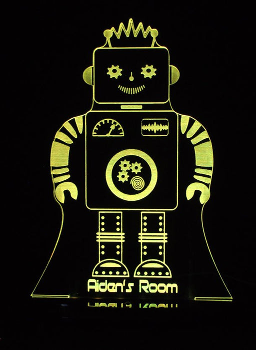 Robot Personalised Name - 3D LED Night Light 7 Colours + Remote Control - Kustombox