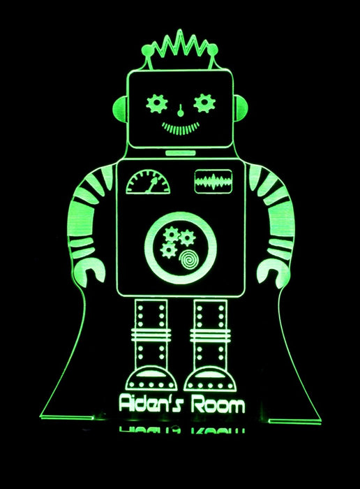 Robot Personalised Name - 3D LED Night Light 7 Colours + Remote Control - Kustombox
