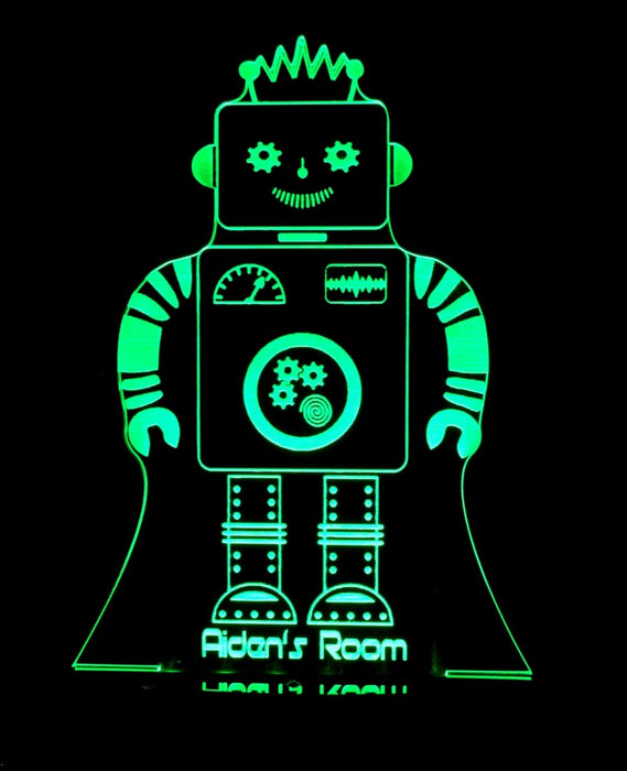 Robot Personalised Name - 3D LED Night Light 7 Colours + Remote Control - Kustombox