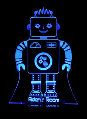 Robot Personalised Name - 3D LED Night Light 7 Colours + Remote Control - Kustombox