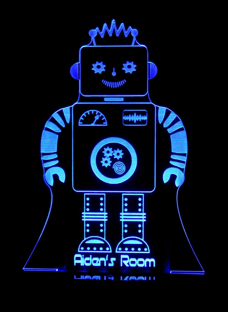 Robot Personalised Name - 3D LED Night Light 7 Colours + Remote Control - Kustombox
