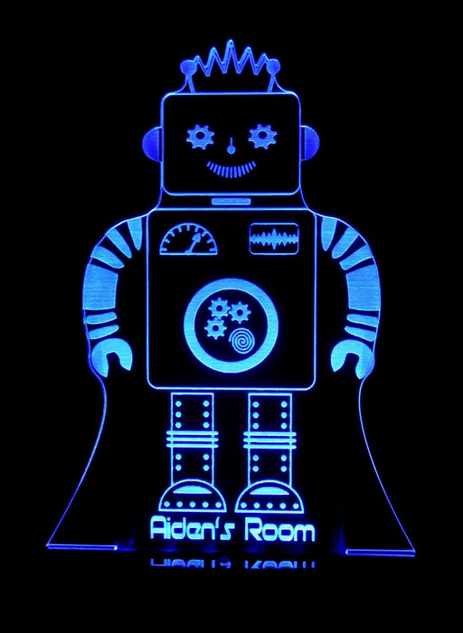 Robot Personalised Name - 3D LED Night Light 7 Colours + Remote Control - Kustombox