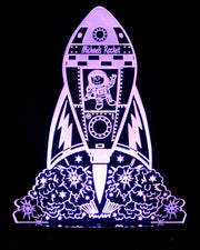 Rocket Space Ship Personalised Name - 3D LED Night Light 7 Colours + Remote Control - Kustombox