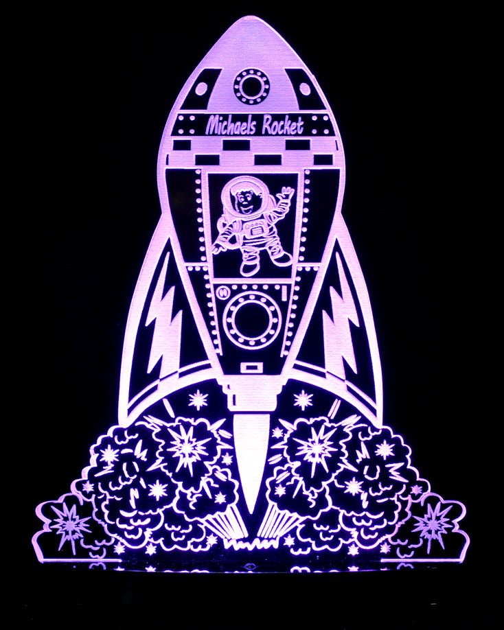 Rocket Space Ship Personalised Name - 3D LED Night Light 7 Colours + Remote Control - Kustombox