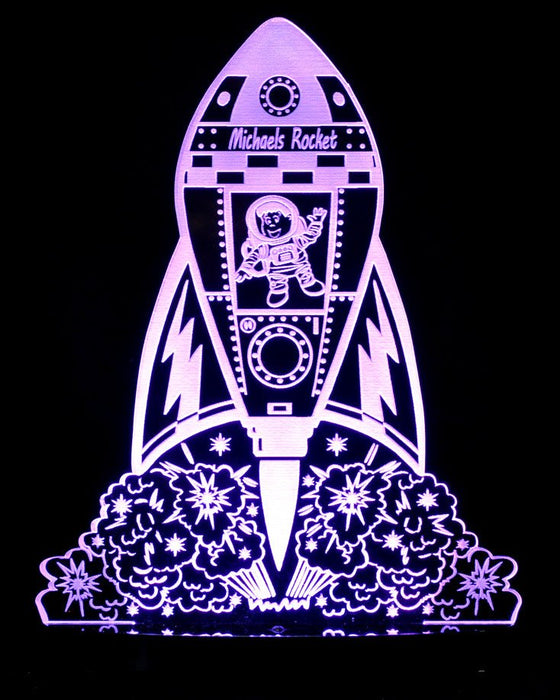 Rocket Space Ship Personalised Name - 3D LED Night Light 7 Colours + Remote Control - Kustombox