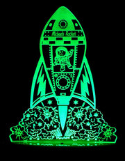 Rocket Space Ship Personalised Name - 3D LED Night Light 7 Colours + Remote Control - Kustombox