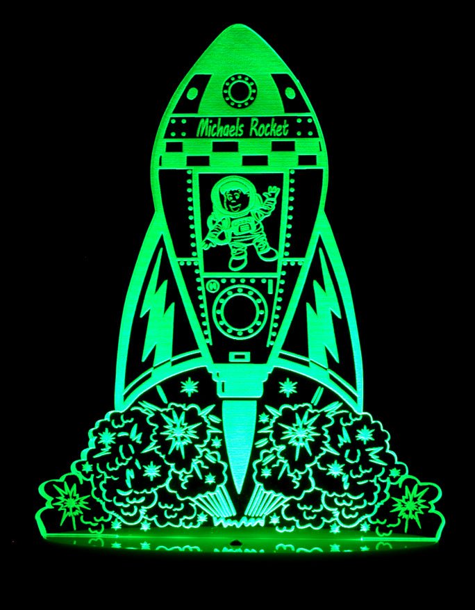Rocket Space Ship Personalised Name - 3D LED Night Light 7 Colours + Remote Control - Kustombox