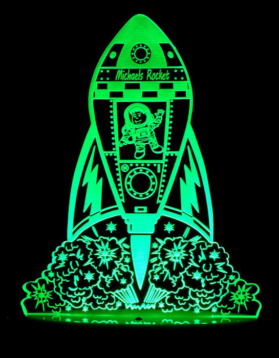 Rocket Space Ship Personalised Name - 3D LED Night Light 7 Colours + Remote Control - Kustombox