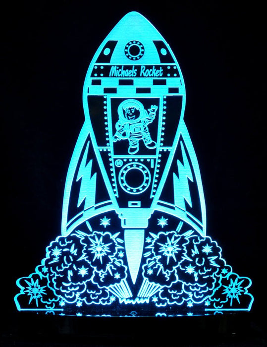 Rocket Space Ship Personalised Name - 3D LED Night Light 7 Colours + Remote Control - Kustombox