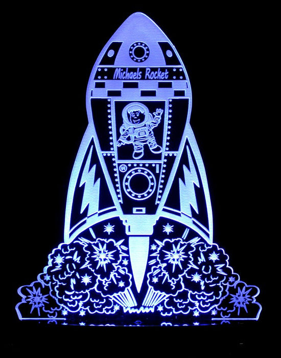 Rocket Space Ship Personalised Name - 3D LED Night Light 7 Colours + Remote Control - Kustombox