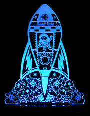 Rocket Space Ship Personalised Name - 3D LED Night Light 7 Colours + Remote Control - Kustombox