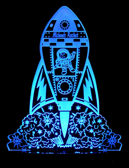 Rocket Space Ship Personalised Name - 3D LED Night Light 7 Colours + Remote Control - Kustombox