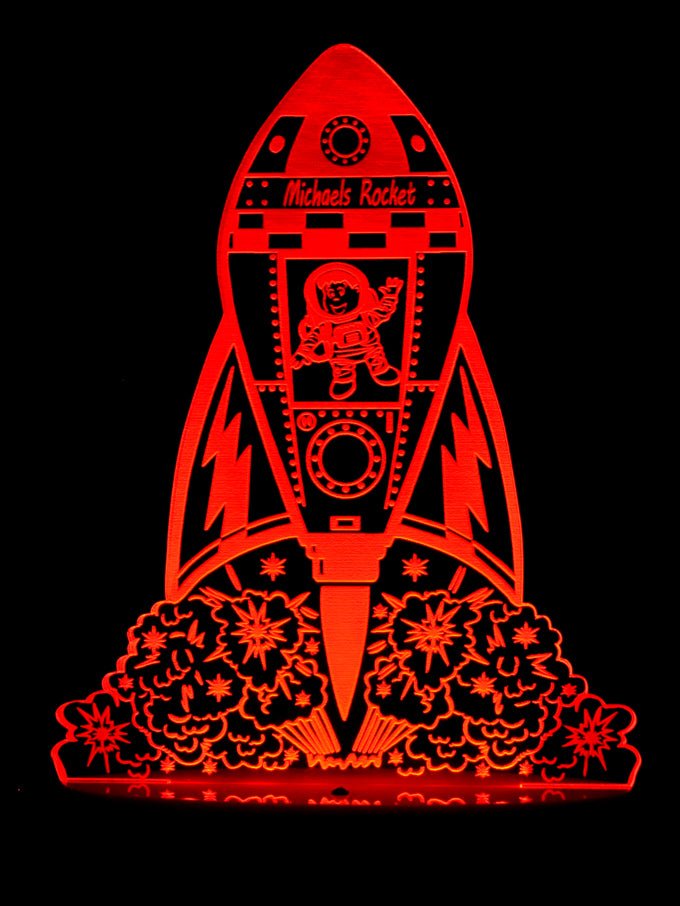 Rocket Space Ship Personalised Name - 3D LED Night Light 7 Colours + Remote Control - Kustombox