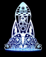Rocket Space Ship Personalised Name - 3D LED Night Light 7 Colours + Remote Control - Kustombox
