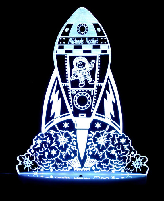 Rocket Space Ship Personalised Name - 3D LED Night Light 7 Colours + Remote Control - Kustombox