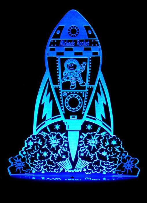 Rocket Space Ship Personalised Name - 3D LED Night Light 7 Colours + Remote Control - Kustombox
