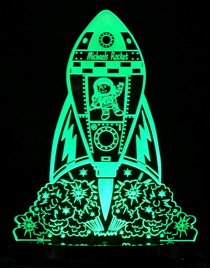 Rocket Space Ship Personalised Name - 3D LED Night Light 7 Colours + Remote Control - Kustombox