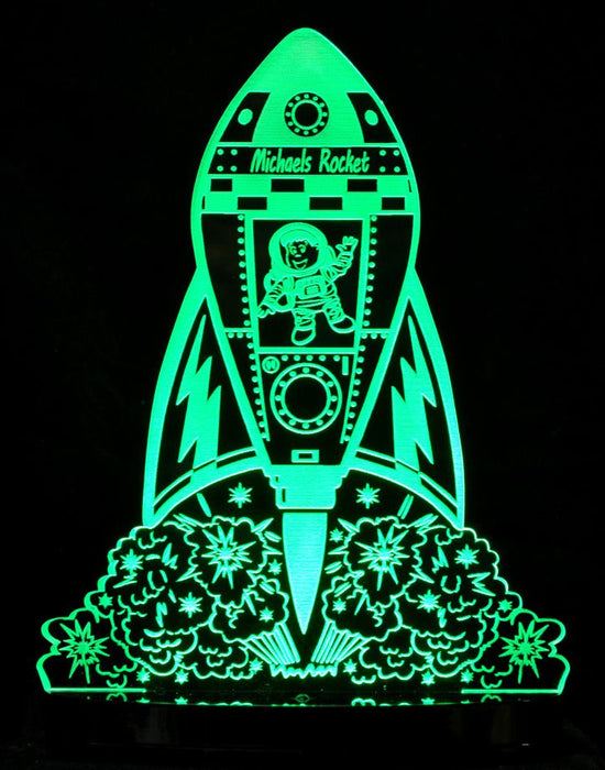 Rocket Space Ship Personalised Name - 3D LED Night Light 7 Colours + Remote Control - Kustombox