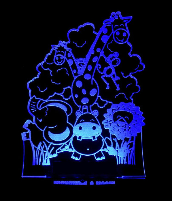 Safari Jungle Animals Personalised Name Light 3D LED Night Light 7 Colours + Remote Control - Kustombox