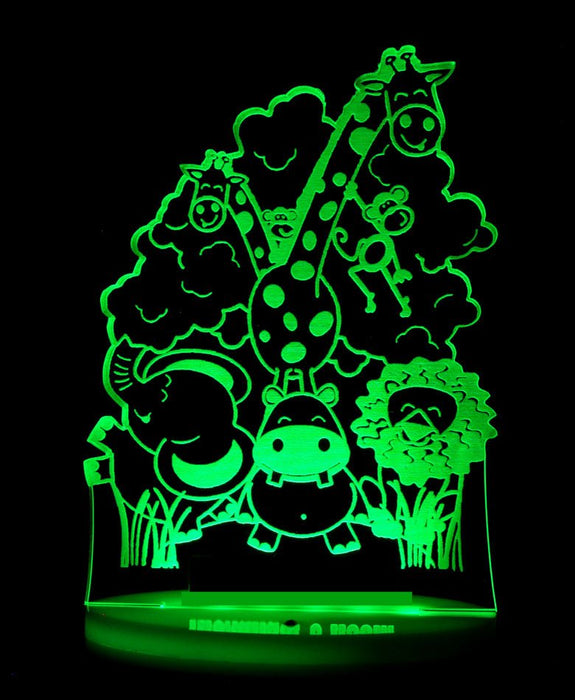 Safari Jungle Animals Personalised Name Light 3D LED Night Light 7 Colours + Remote Control - Kustombox