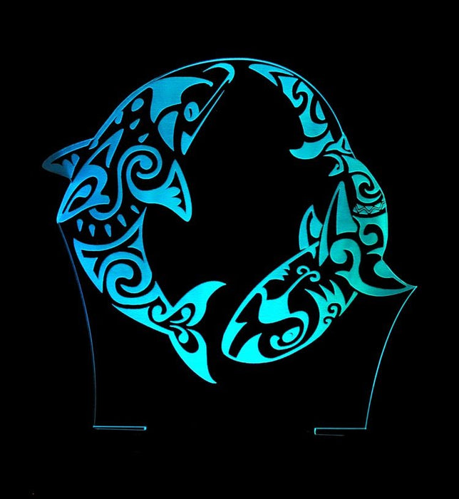Shark and Dolphin Kiwi Art - 3D LED Night Light 7 Colours + Remote Control - Kustombox