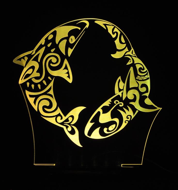 Shark and Dolphin Kiwi Art - 3D LED Night Light 7 Colours + Remote Control - Kustombox