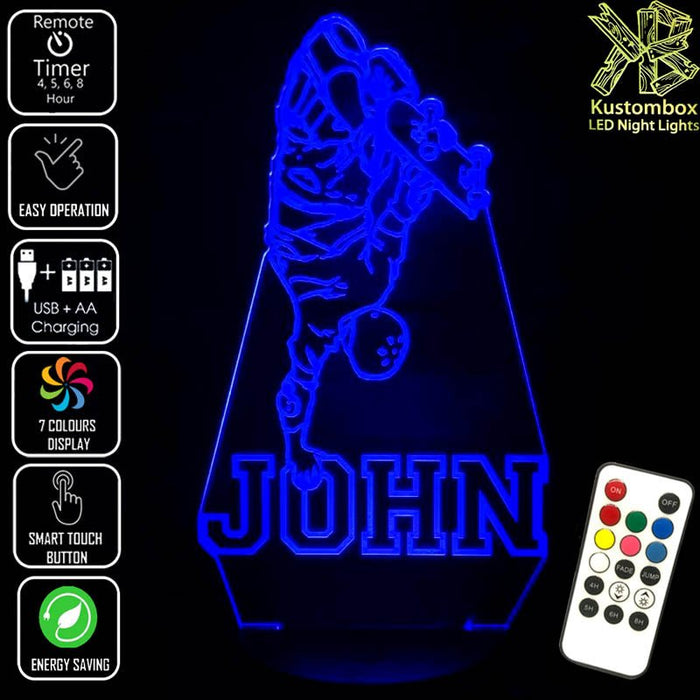SKATE BOARD PERSONALISED NAME 3D LED Night Light 7 Colours + Remote Control - Kustombox