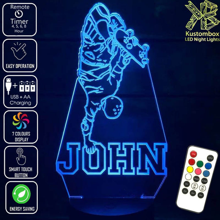 SKATE BOARD PERSONALISED NAME 3D LED Night Light 7 Colours + Remote Control - Kustombox