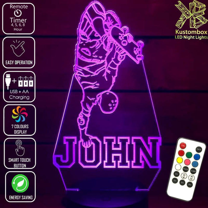 SKATE BOARD PERSONALISED NAME 3D LED Night Light 7 Colours + Remote Control - Kustombox