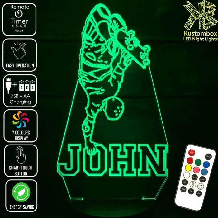 SKATE BOARD PERSONALISED NAME 3D LED Night Light 7 Colours + Remote Control - Kustombox