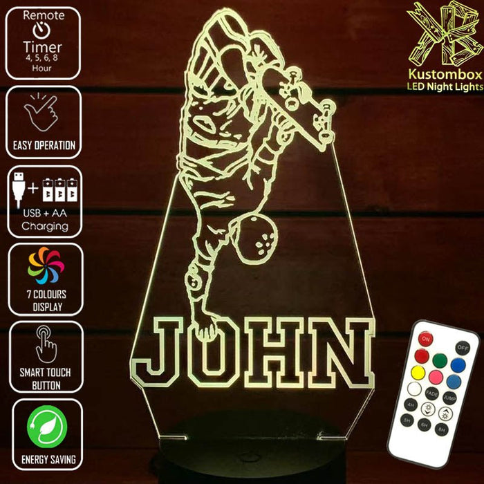 SKATE BOARD PERSONALISED NAME 3D LED Night Light 7 Colours + Remote Control - Kustombox