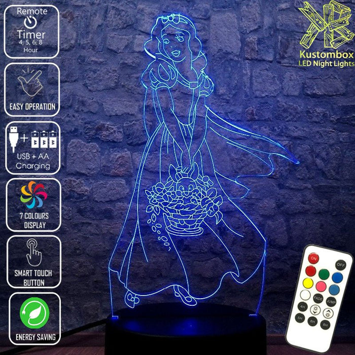 Snow White Disney- 3D LED Night Light 7 Colours + Remote Control - Kustombox