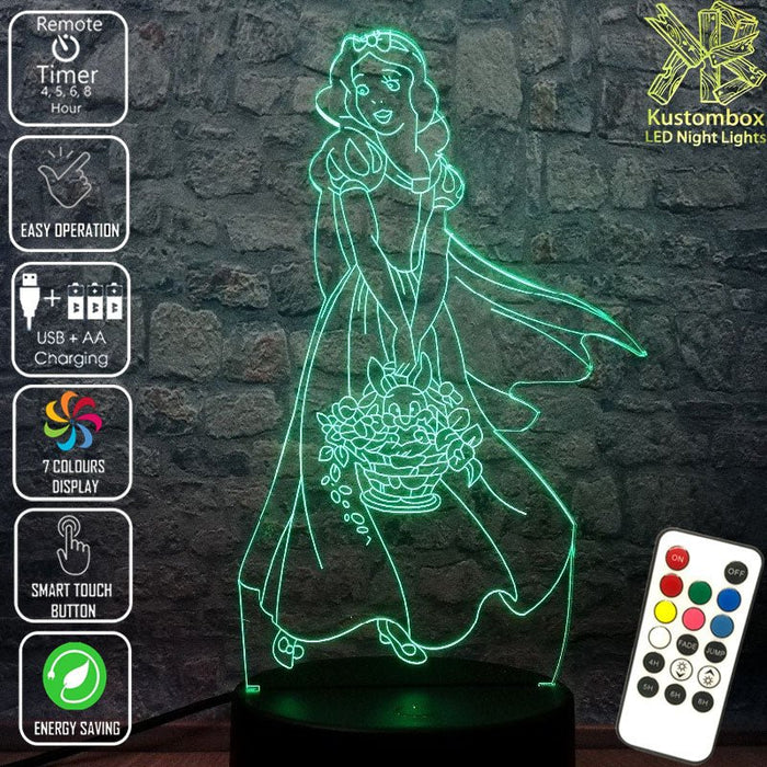 Snow White Disney- 3D LED Night Light 7 Colours + Remote Control - Kustombox