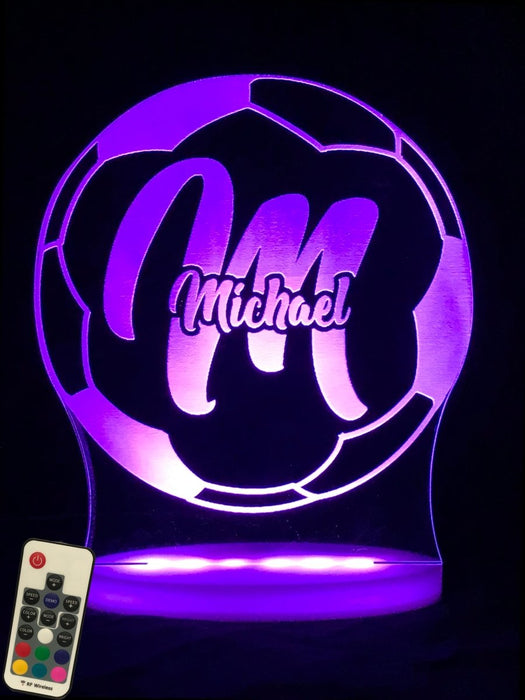 Soccer Football Personalised Name 3D LED Night Light 7 Colours + Remote Control - Kustombox
