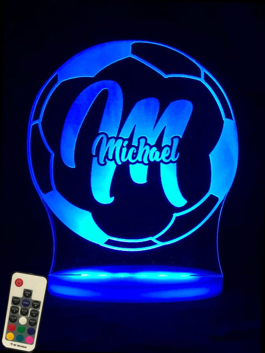 Soccer Football Personalised Name 3D LED Night Light 7 Colours + Remote Control - Kustombox