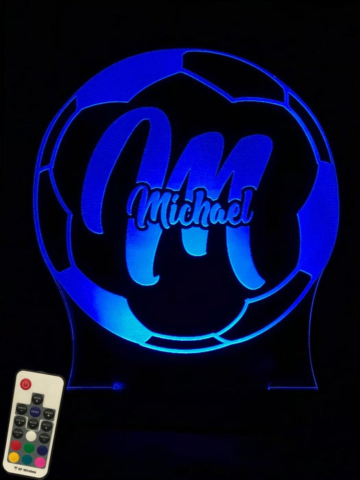 Soccer Football Personalised Name 3D LED Night Light 7 Colours + Remote Control - Kustombox