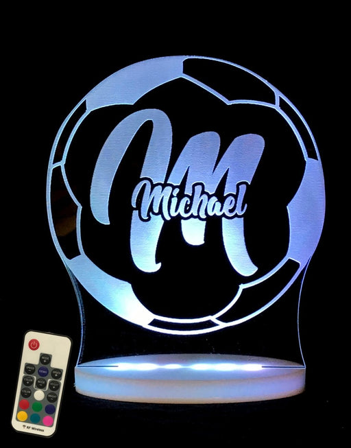 Soccer Football Personalised Name 3D LED Night Light 7 Colours + Remote Control - Kustombox