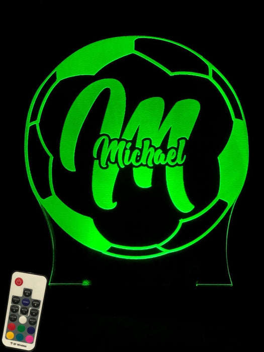 Soccer Football Personalised Name 3D LED Night Light 7 Colours + Remote Control - Kustombox
