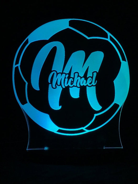 Soccer Football Personalised Name 3D LED Night Light 7 Colours + Remote Control - Kustombox