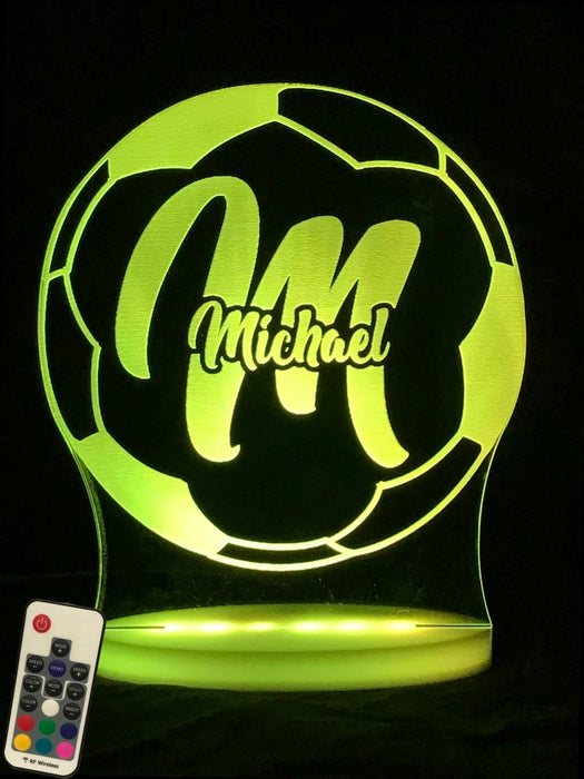 Soccer Football Personalised Name 3D LED Night Light 7 Colours + Remote Control - Kustombox