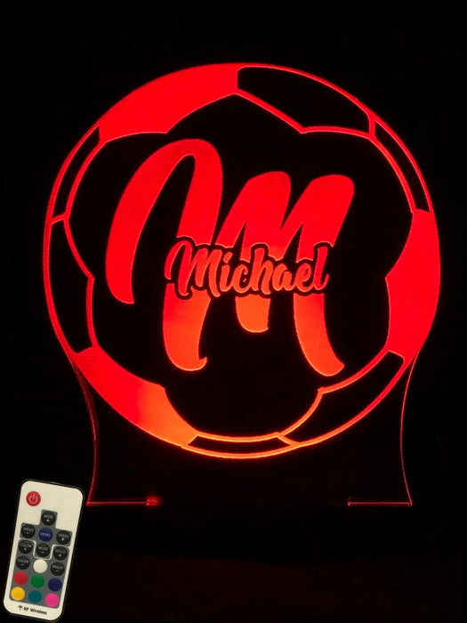 Soccer Football Personalised Name 3D LED Night Light 7 Colours + Remote Control - Kustombox