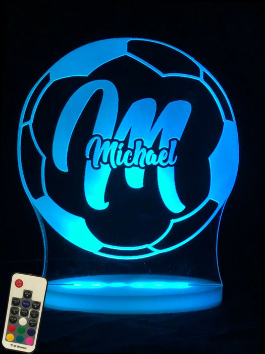 Soccer Football Personalised Name 3D LED Night Light 7 Colours + Remote Control - Kustombox