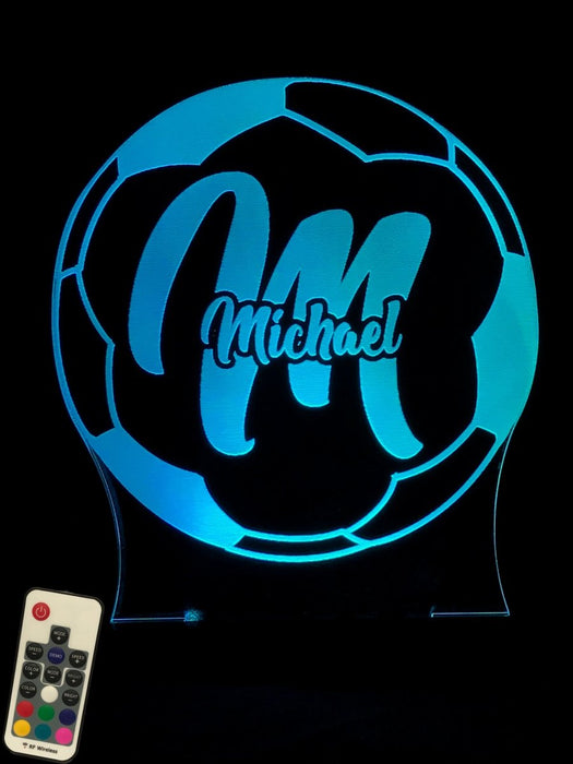 Soccer Football Personalised Name 3D LED Night Light 7 Colours + Remote Control - Kustombox