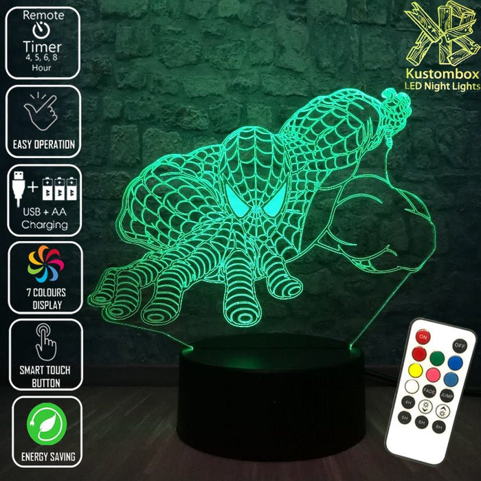 SPIDERMAN AVENGERS LED Night Light 7 Colours + Remote Control - Kustombox