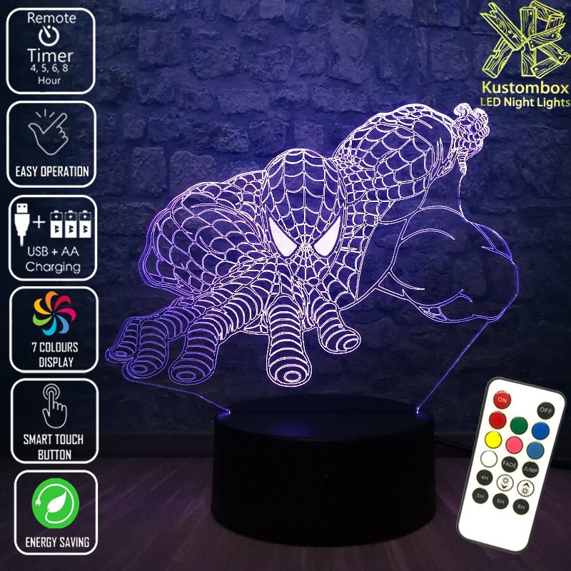 SPIDERMAN AVENGERS LED Night Light 7 Colours + Remote Control - Kustombox