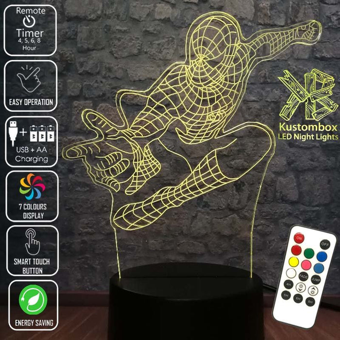 SPIDERMAN AVENGERS LED Night Light 7 Colours + Remote Control - Kustombox