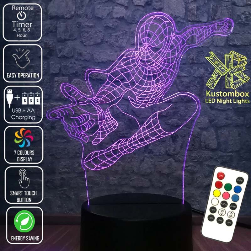 SPIDERMAN AVENGERS LED Night Light 7 Colours + Remote Control - Kustombox
