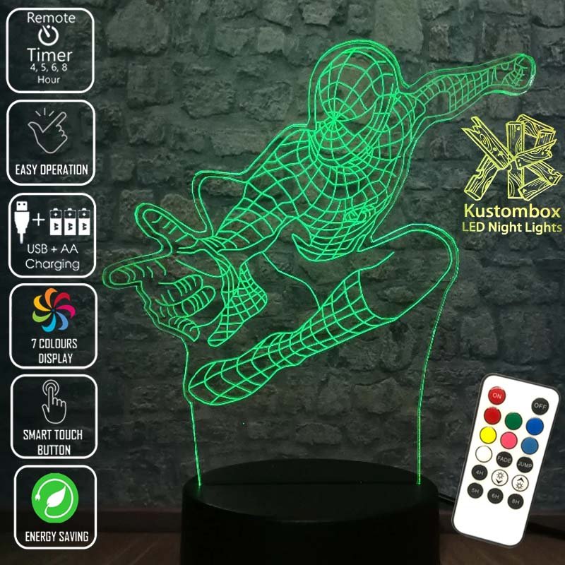SPIDERMAN AVENGERS LED Night Light 7 Colours + Remote Control - Kustombox
