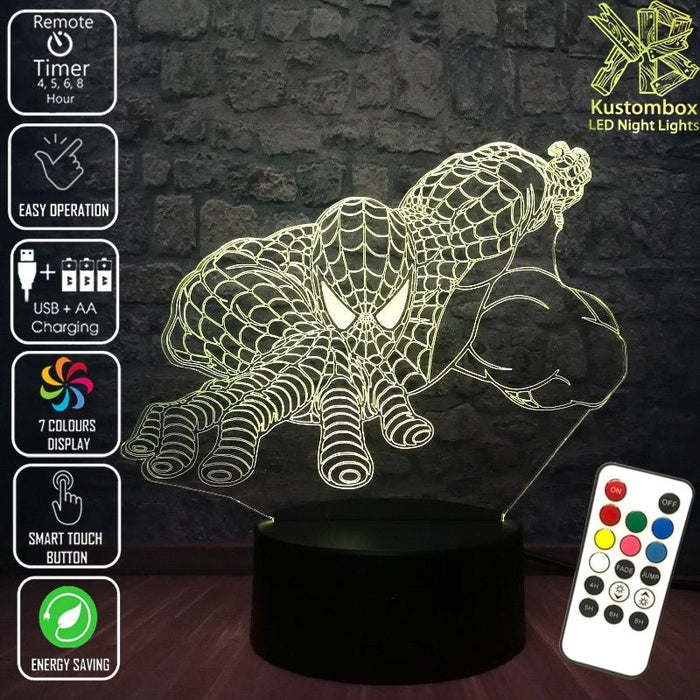 SPIDERMAN AVENGERS LED Night Light 7 Colours + Remote Control - Kustombox